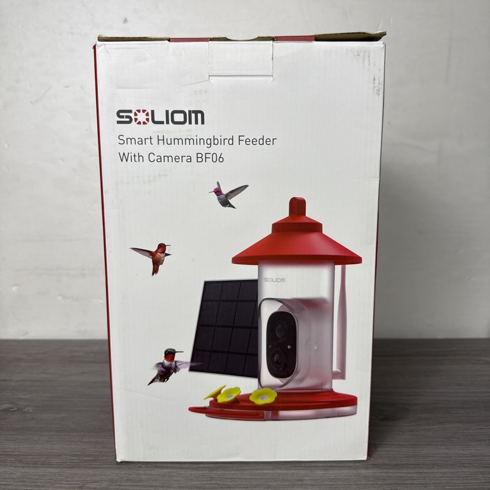 SOLIOM BF06 Hummingbird Bird Feeder with Camera Solar Power, 2K Live Video NEW